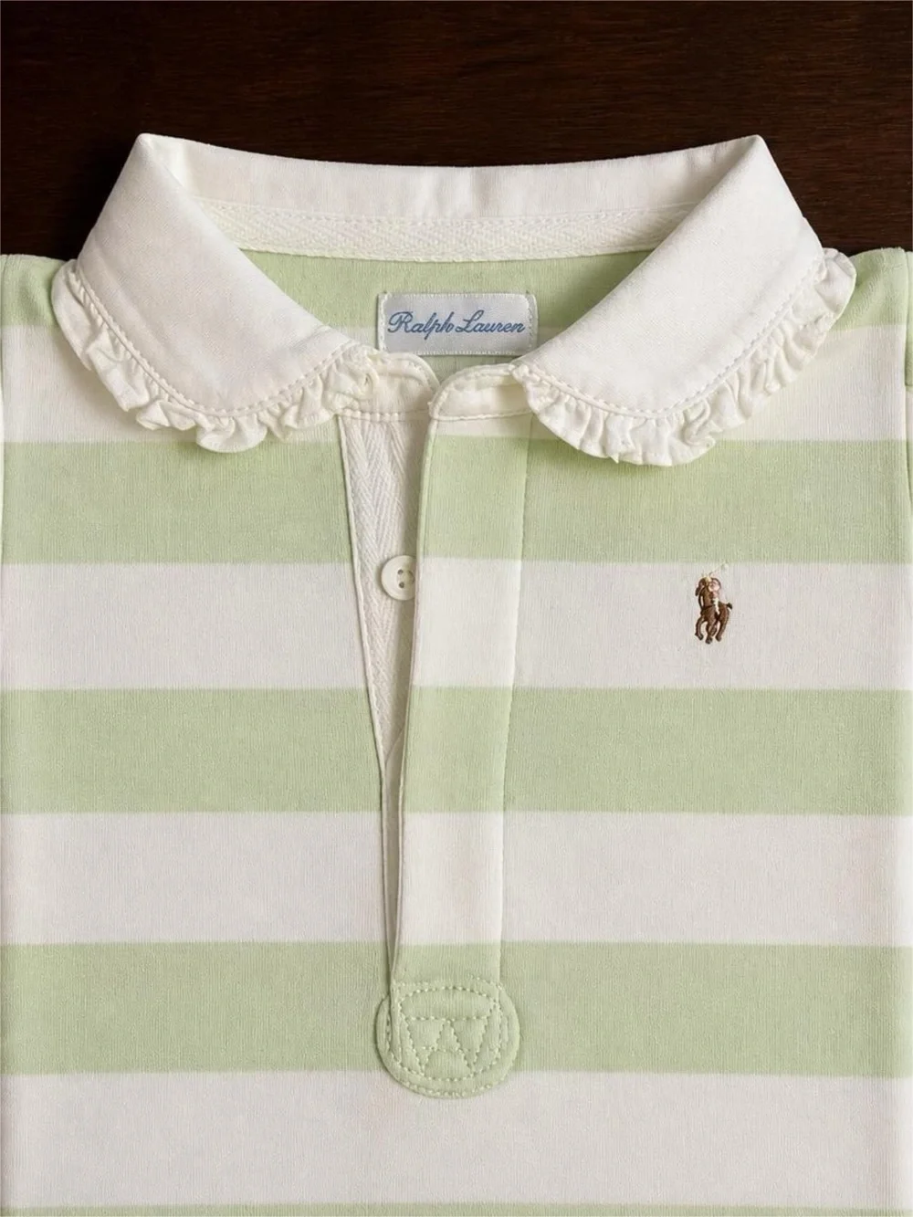 Ralph Lauren Baby Girls 9M Green White Striped Polo Dress Ruffle